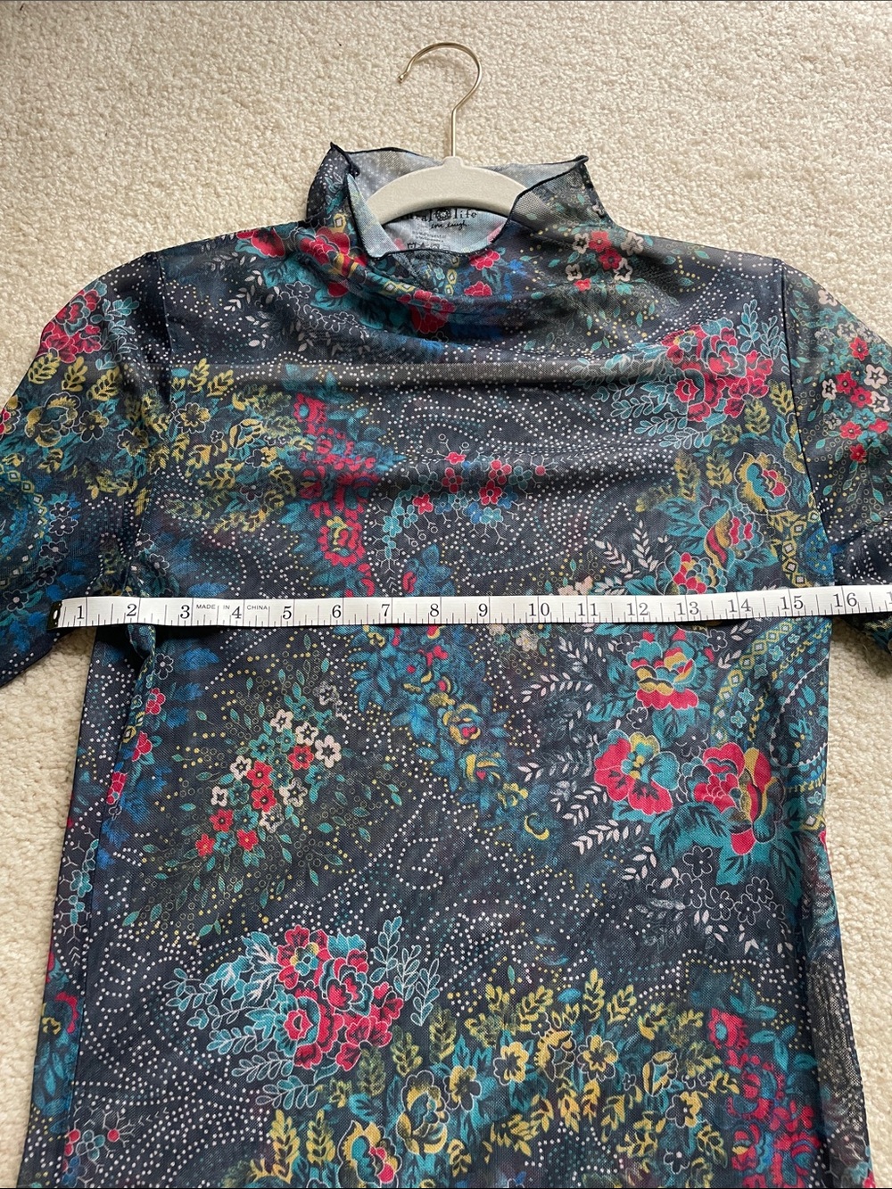 NATURAL LIFE Black Floral Mesh Long-Sleeve Top with Teal & Pink Accents - Picture 4 of 6